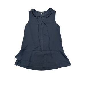 Pleione Black Ruffle Neck Sleeveless Blouse Tie Front Flowy Top XS
